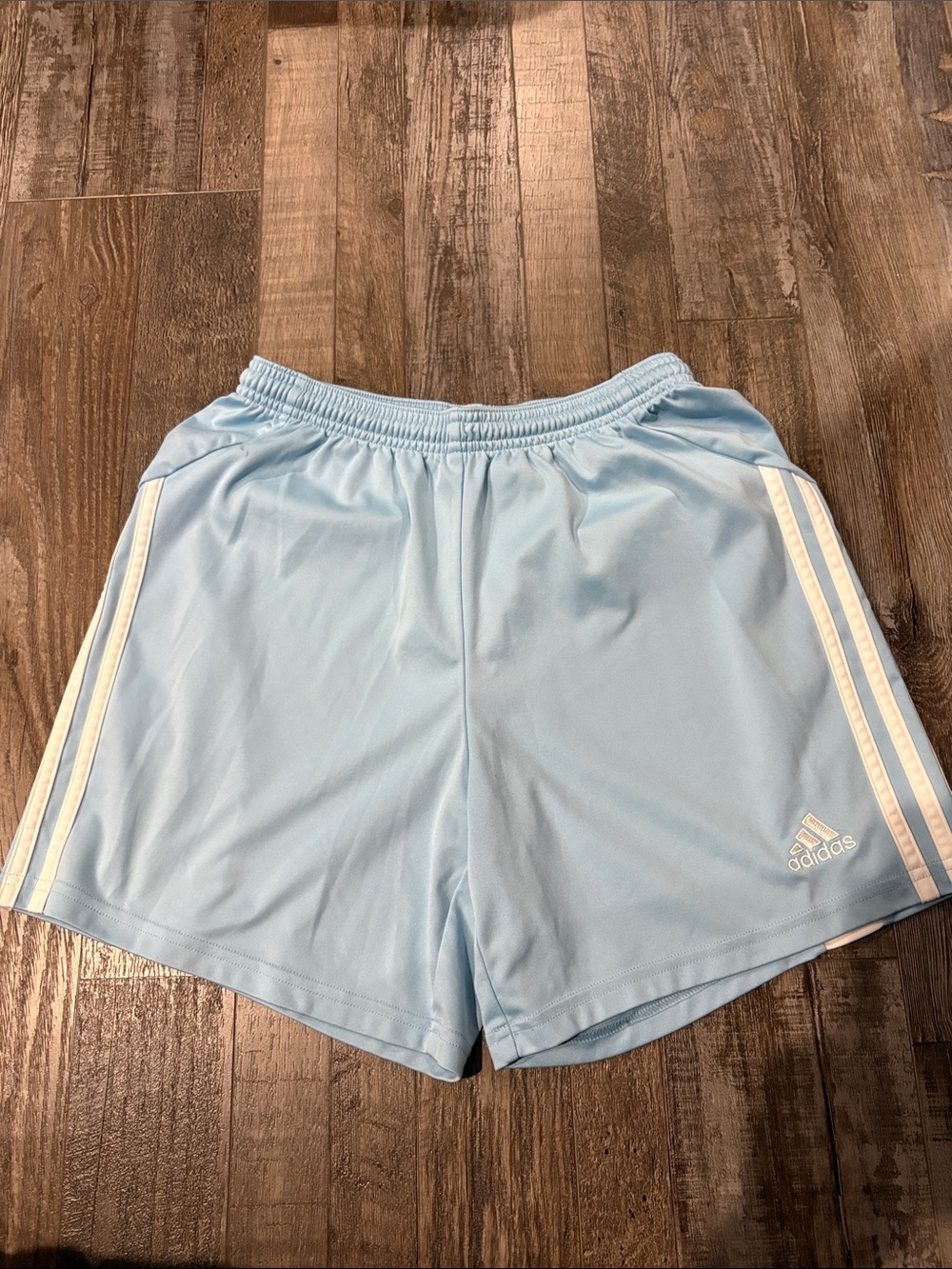 adidas Light Blue Sports Shorts with White Stripes